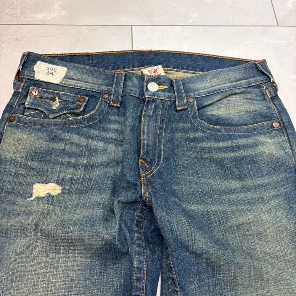 True Religion Joey World Tour Jeans 34 Made USA Flare Distressed Y2K Denim